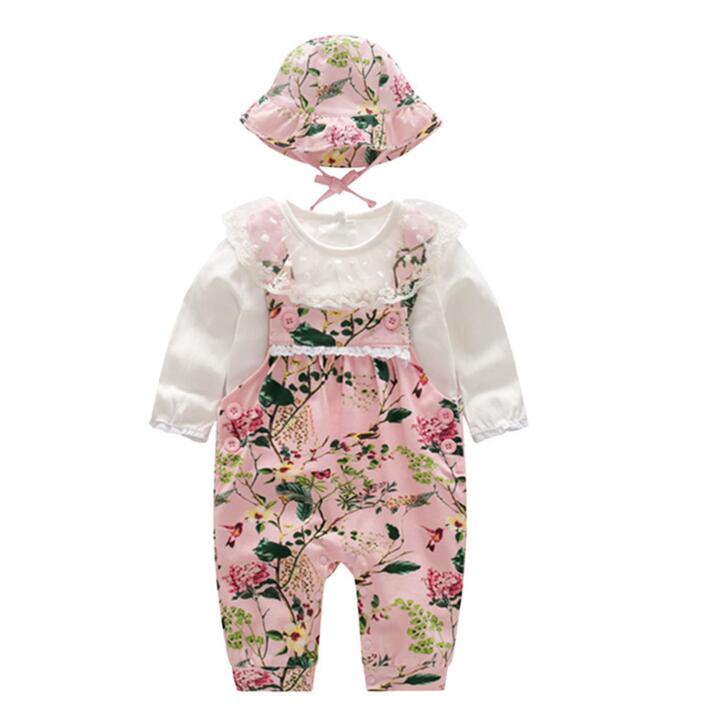 Baby girl kläder set vår höst kläder långärmad romper med hatt baby set kläder nyfödda kläder: Beige / 6m