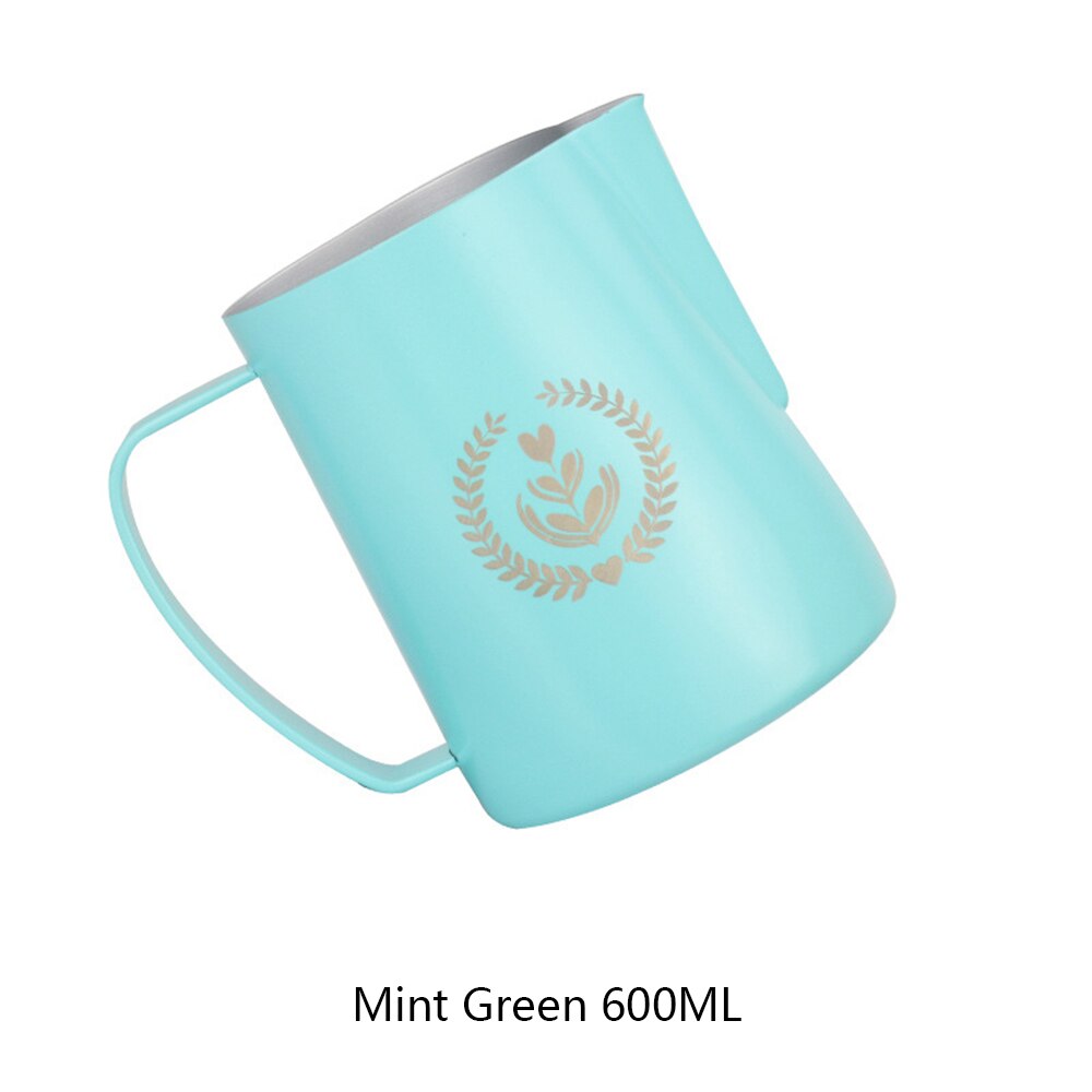 Stainless Steel Cup Coffee Cup Coffee Milk Mug Frothing Milk Latte Jug Coffees Pitcher Mug Craft Latte Frothing Art Jug 600ml: mint green 600ml