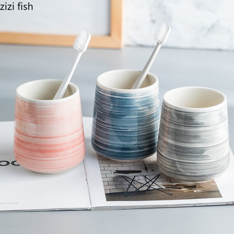 Painted Ceramic Mug Toothbrush Holder Mouth Cup Portable Soap Dispenser Lotion Bottle Wash Supplies Modern Bathroom Accessories
