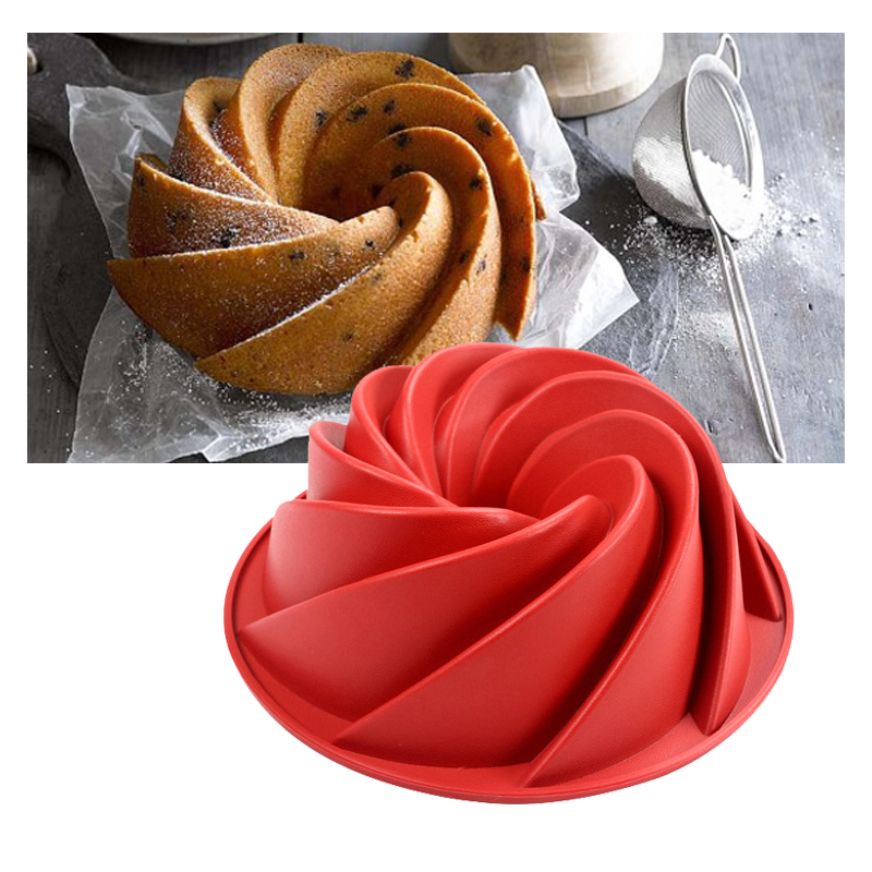 Grote Spiraalvorm Siliconen Bundt Cake Pan 10-Inch Bundt Cakevorm Pan 3d Gecanneleerd Cakevorm Vorm Brood bakkerij Bakken Tools