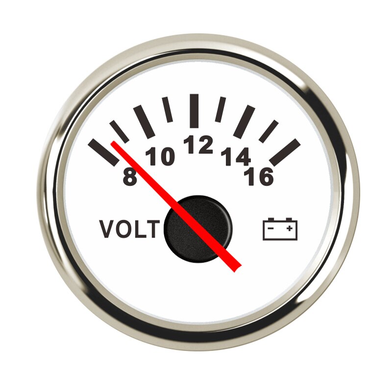 52mm Stainless Steel Boat Marine Voltmeter 8~16 V Indicating Range Volt Meter Gauge fit for Motorcycle Car Boat: White Silver