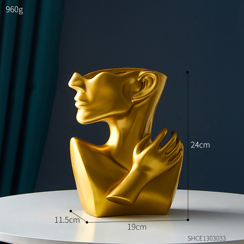Moderne vase skulptur abstrakt kunst ansigt model boligindretning tilbehør stue dekoration skrivebord blomstervaser statue: Gylden vase