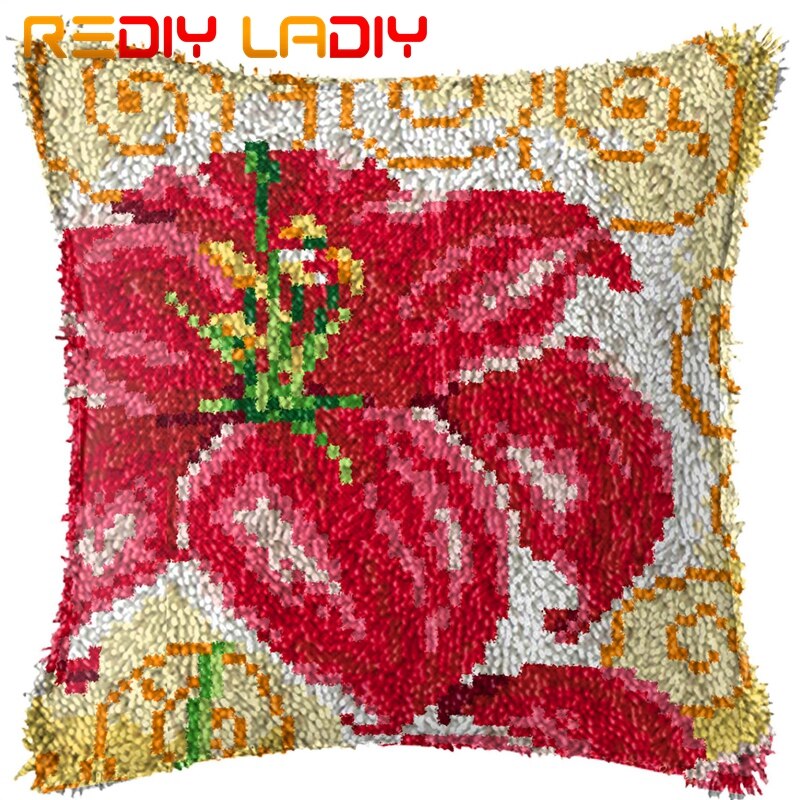 Loquet Crochet coussin coquelicots pré-imprimé toile coussin avant acrylique fil Crochet taie d'oreiller Kits canapé-lit oreillers décor à la maison: BZ791