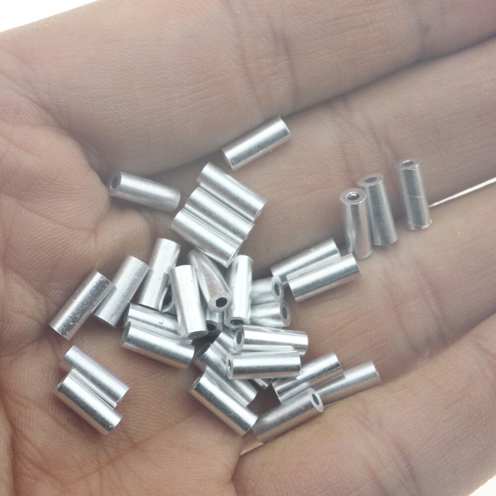 Krymphylsor i aluminium 100 st/lot enkel rund fiskelina krymptråd tillbehör för krympning 0.8-1.8mm