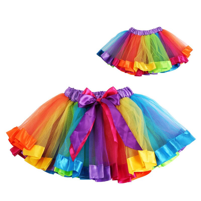 STOCK Kids Girls Lovely Colorful Tutu Skirt Rainbow Tulle Mini Skirt