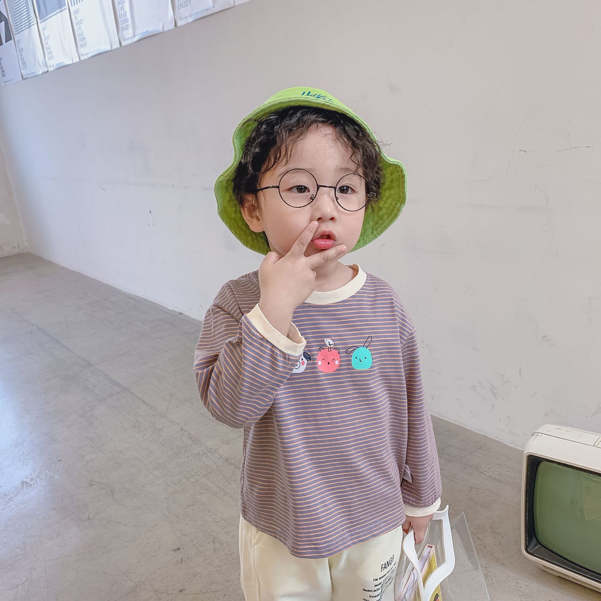 Jungen Karikatur gestreift T Hemden Baby mädchen baumwolle lässig 2 farben alle-spiel lang Ärmel Abschläge kleidung