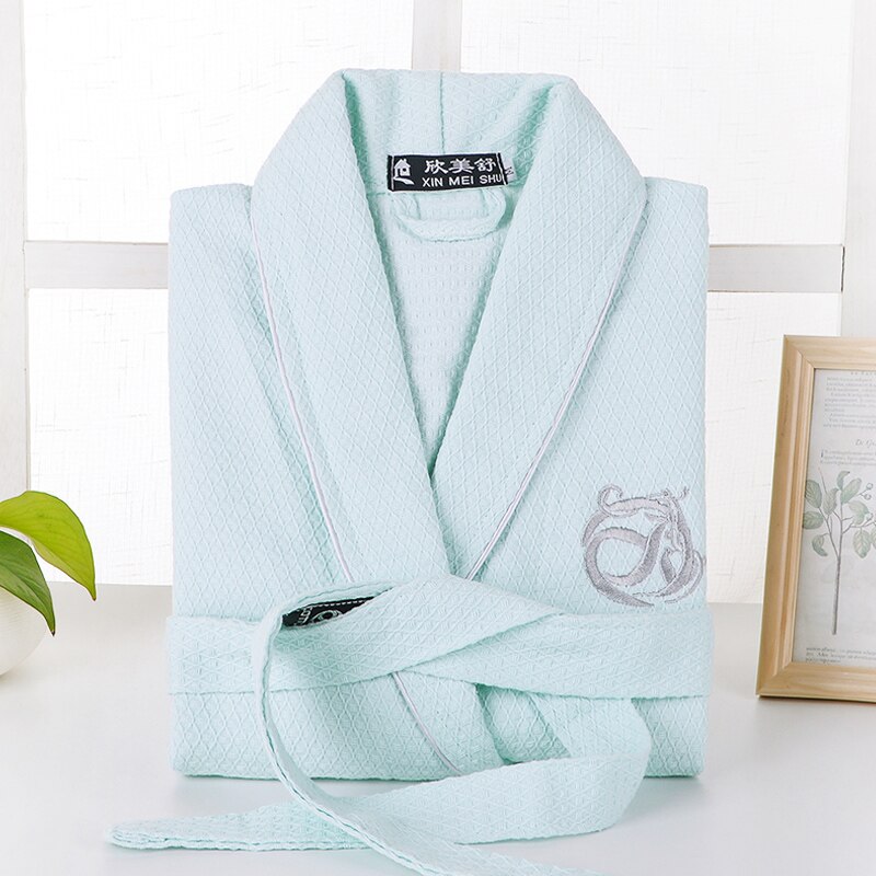 Badekåpe vaffel menn 100%  bomull sommer langermet herre svette fordampe par badekåper hotell spa badekåper morgenkåpe: Grønn / M (160-168cm)