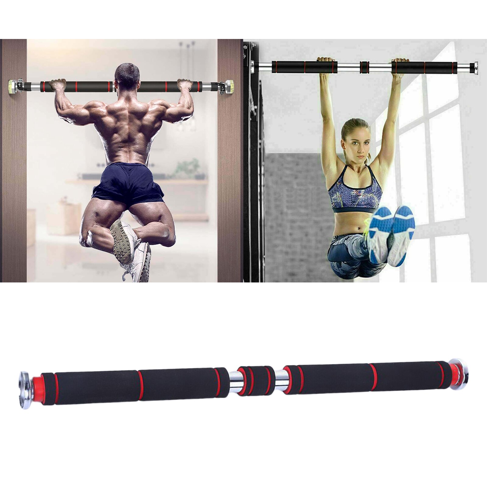 Pull Up Bar Deur Oefening Workout Bar 60-100Cm Verstelbare Chin Up Bar Workout: Red Black 
