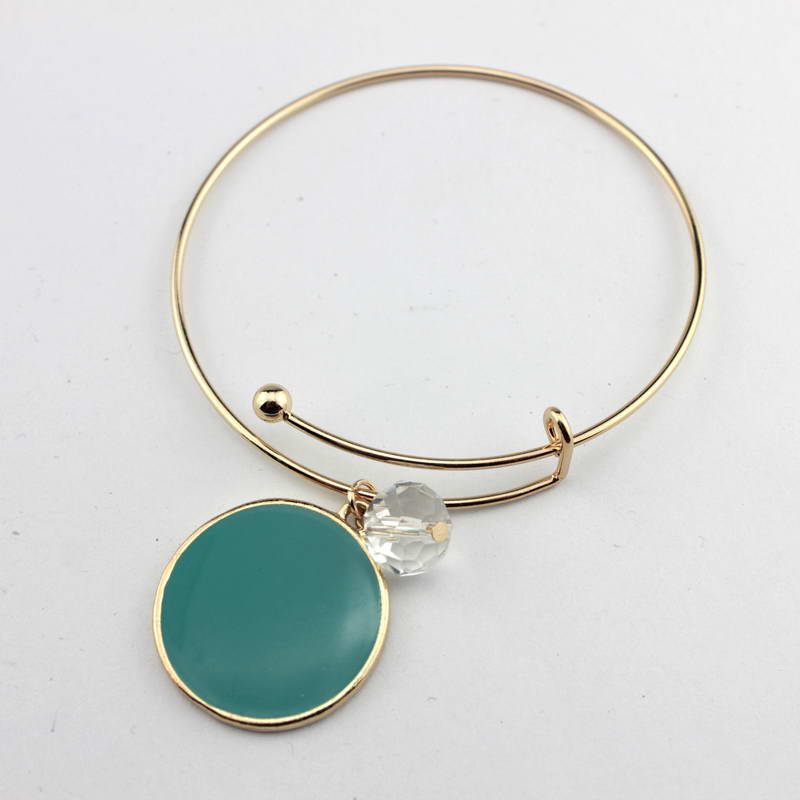 ZWPON Monogramm Charme Emaille Flache Disc Armband Einstellbar Blank Nur Armbänder für Frauen Schmuck: Gold Turquoise