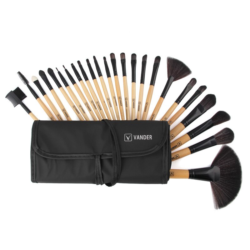 Professionele 24 stuks make-up borstel set houten handvat make-up borstel: Default Title