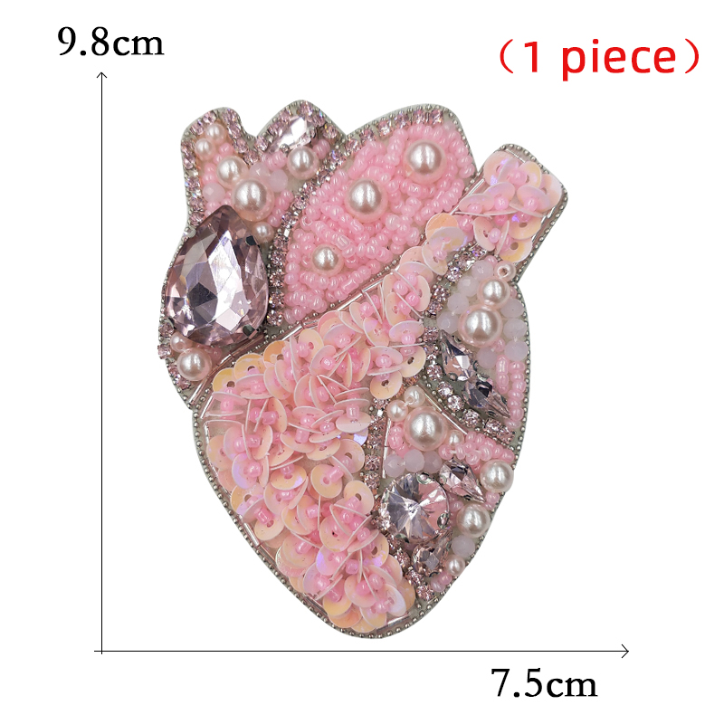 Steentjes Kraal Oog Rode Harten Patches Voor Kleding Geborduurde Applicaties Naai Menselijke Organen Bloem Diamant Badges Stickers: rozig Grey