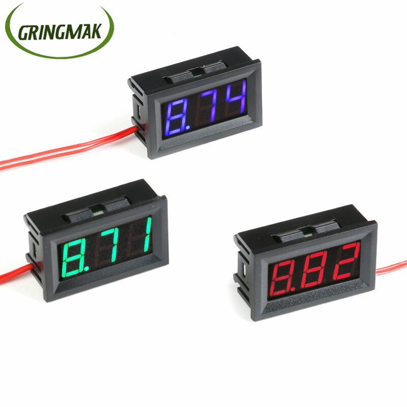 Ac 30-500v auto's motorfietsen voertuigen led digitaal display voltmeter 2 draads mini spanningsmeter volt tester paneel rood groen blauw