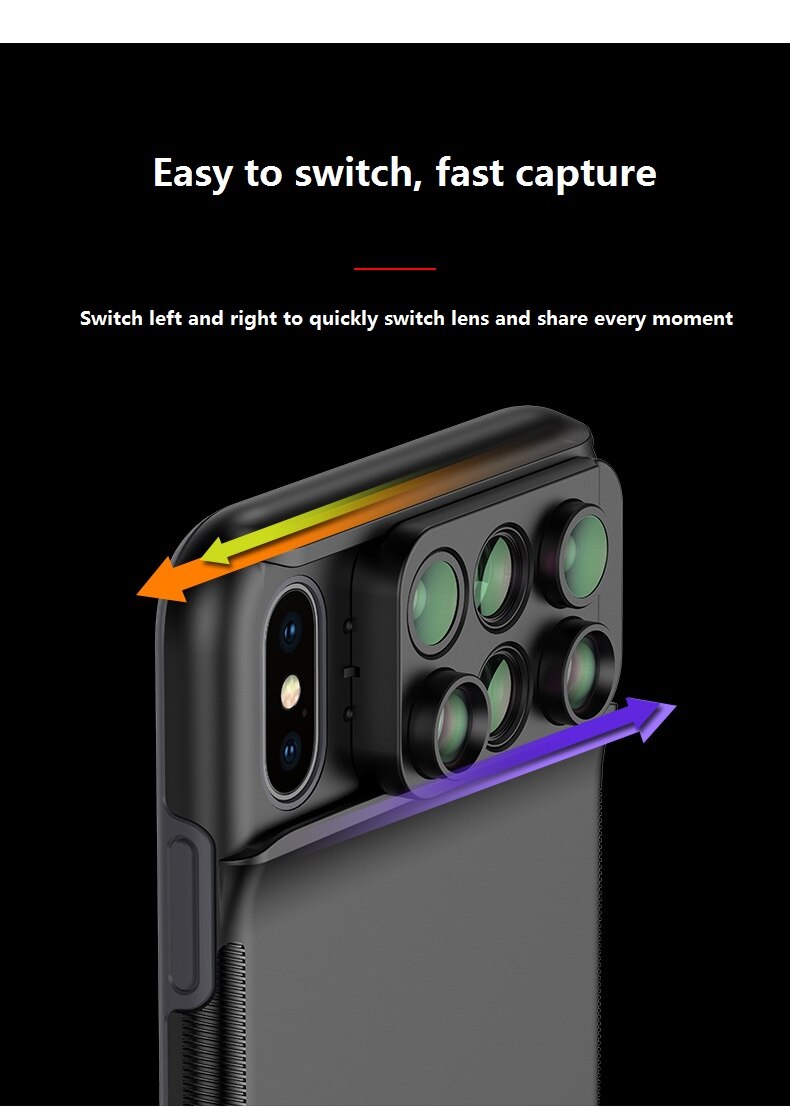 Pour iPhone XS XR XS MAX double objectif de caméra 6 en 1 Fisheye grand Angle Macro objectif pour iPhone XR télescope Zoom objectifs + étui