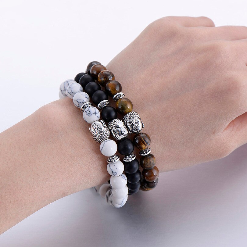 Classic Natural Stone Buddha Charm Bracelet For Women Chic Silver Color Elephant Beads Bracelets Men Jewelry