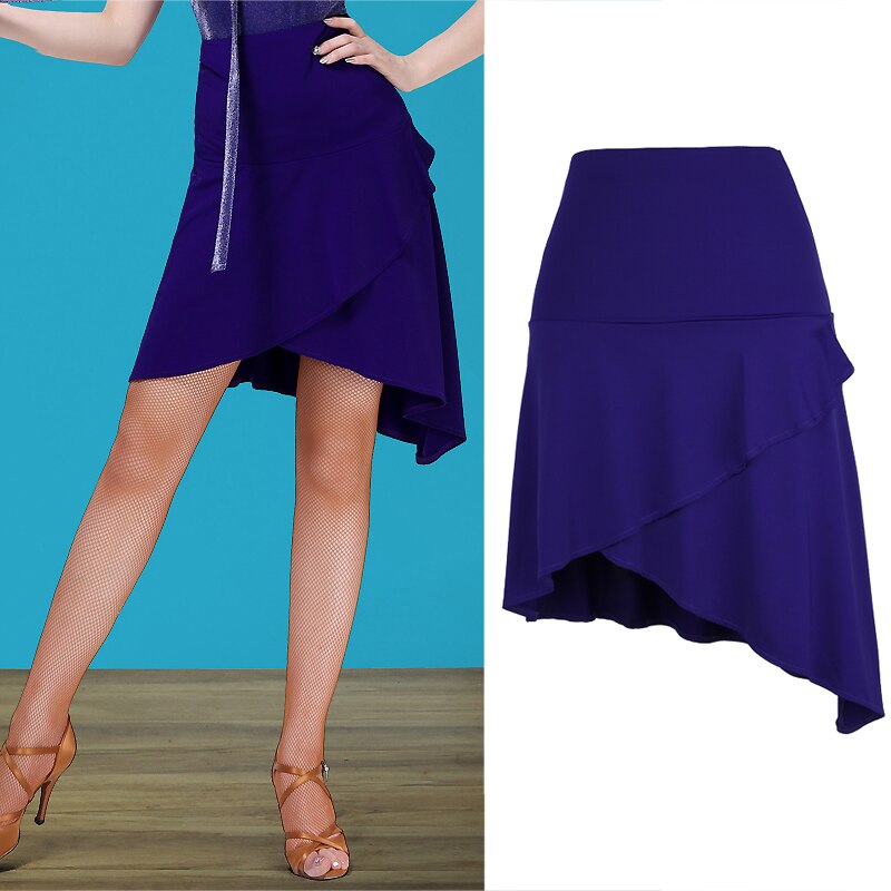 Falda de baile latino para mujer, disfraz de Samba para adulto, faldas latinas irregulares de color Azul Real, vestido de baile para mujer, ropa de entrenamiento VDB2271