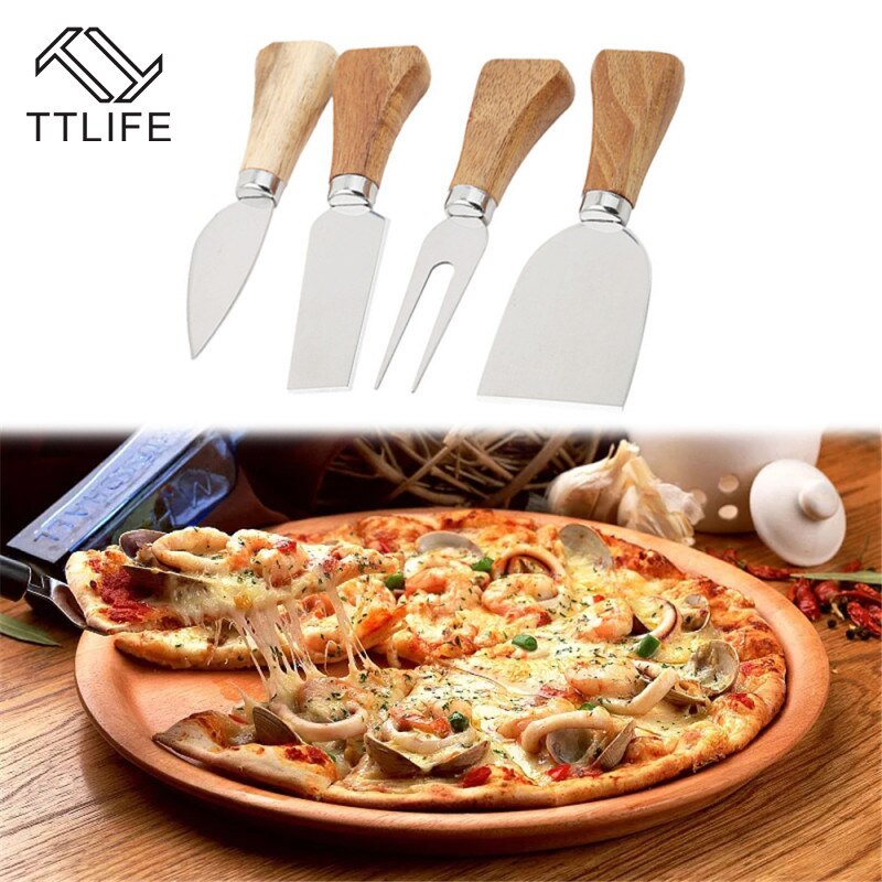 4 st/sset ekträ handtag kniv set ost smör gaffel blad rostfri servis kök ostskärare användbara matlagningsverktyg