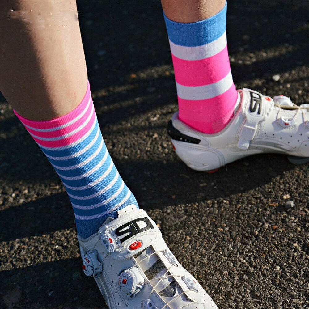 Stil sport cykelstrømper patchwork mænd kvinder åndbare sportscykel sokker stribe