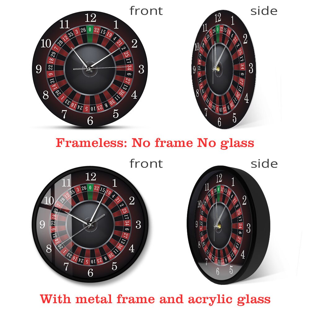Poker Roulette Wall Clock With Black Metal Frame Las Vegas Game Room