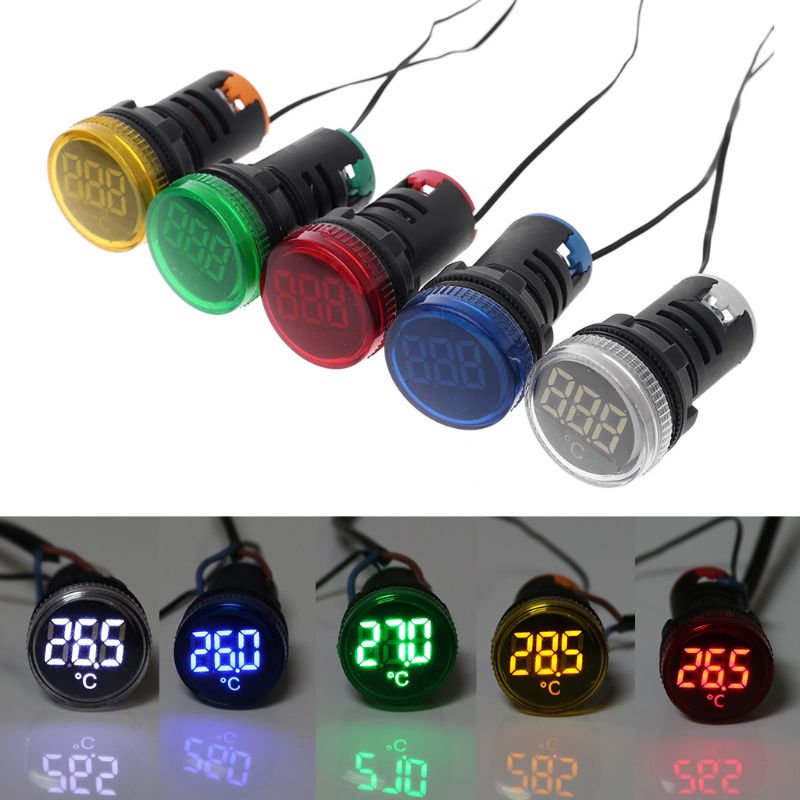 22mm AC 50-380V Thermometer Indicator Light LED Digital Display Temperature Measuring Induction Ranging -20-119℃