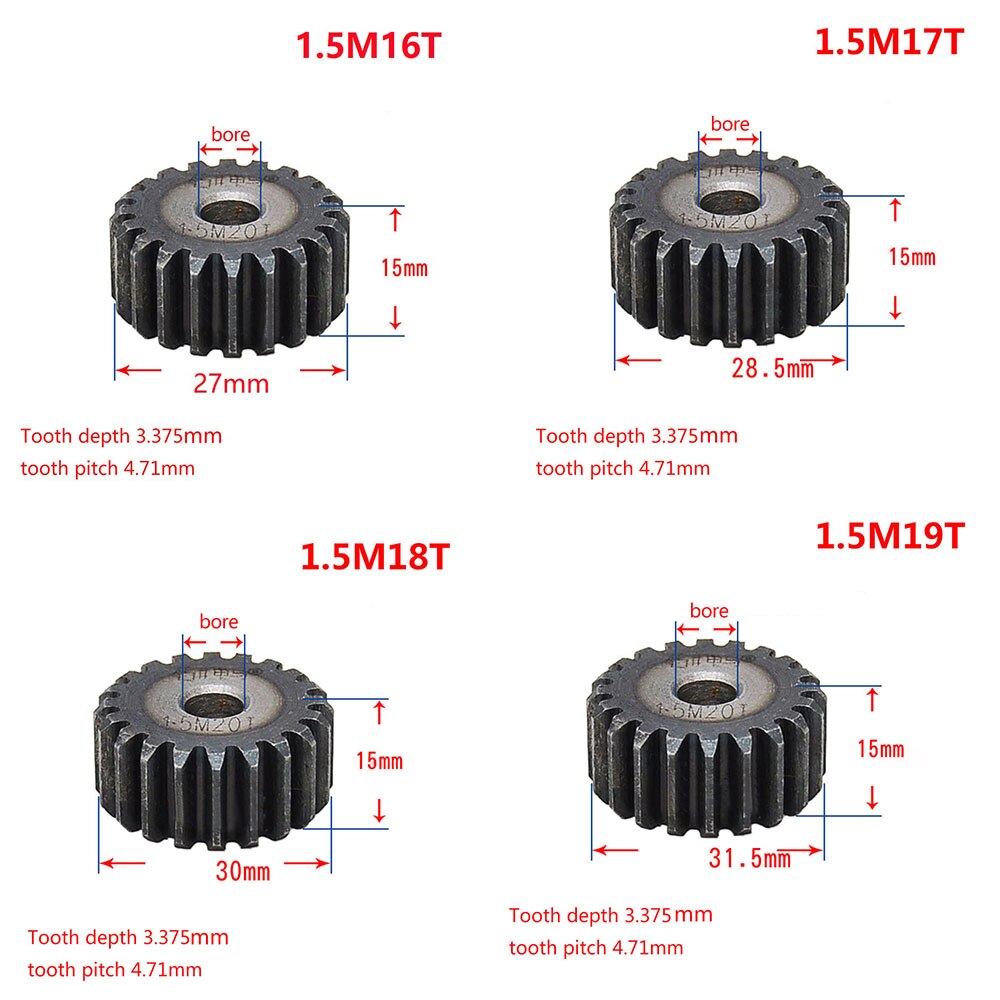 1 stk 45#  cylindrisk stålgir 1.5 mod 12t-27t metall mod 1.5 pinjonggir 12-27 tann moter gear