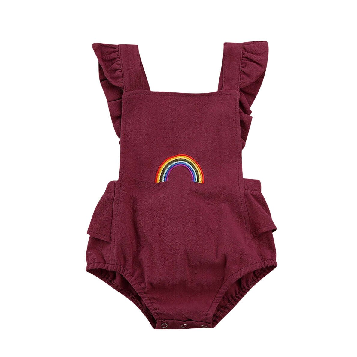 Babymeisjes romper zonder mouwen, geplooide katoenen jumpsuit, outfits, zonnepak, schattige babymeisjeskleding 0-18m: Rood / 12 to 18 maanden