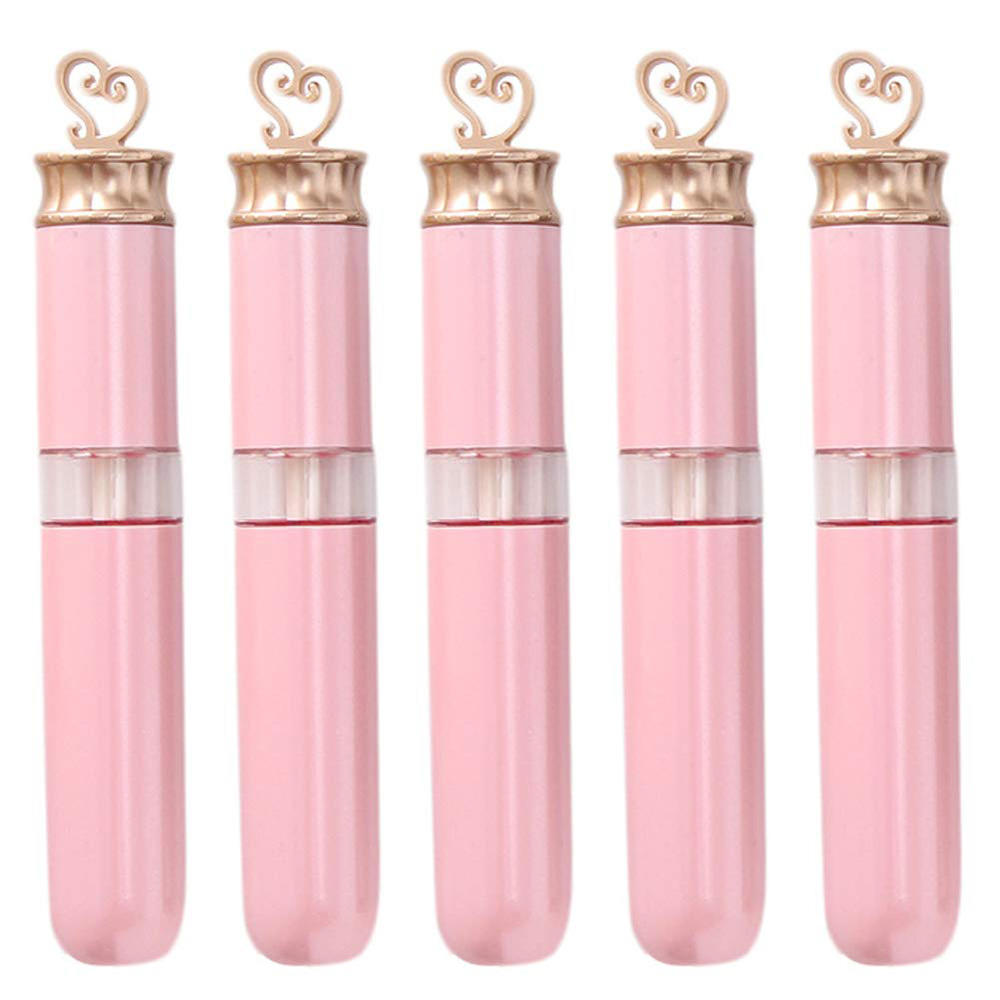 5 Stuks 6Ml Roze Lege Lipgloss Buizen Gouden Hart Vorm Top Lippenstift Cosmetische Verpakking Container