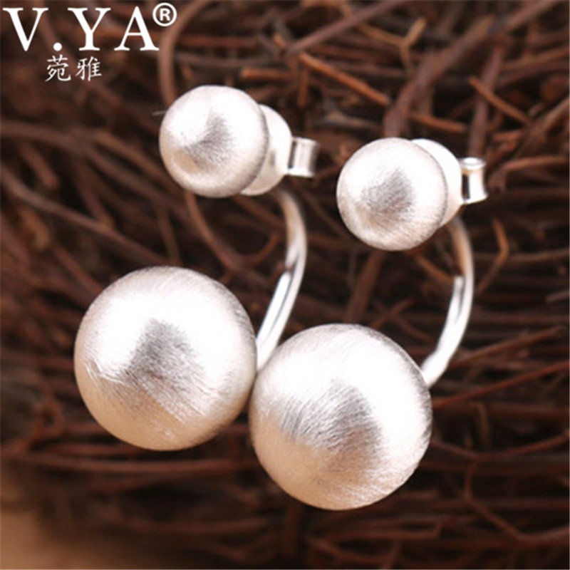 V.YA-pendientes de tuerca de doble cara para mujer, de Plata de Ley 925, aretes de bola redonda cepillada, joyería de