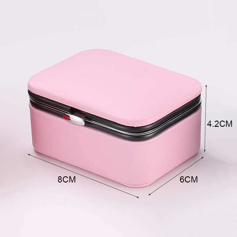 Leather Jewelry Organizer Ring Pendant Earrings Necklace Storage Box Women Jewelry Display Boxes Cosmetics Beauty Container Case: Romantic pink