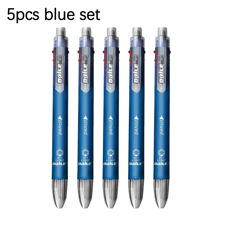 5pcs Multi-colour 6 in 1 Ballpoint Pen Set Multifunction Ball Pen and 1 Automatic Pencil Writing Supplies Stationery: PURPLE