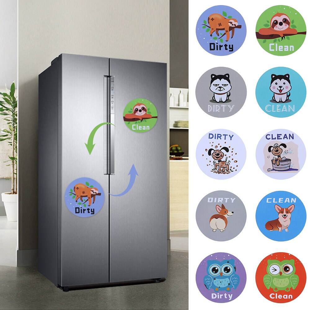 1PC Double Sided Dishwasher Fridge Magnet Reusable Clean Dirty Sign Household Home Living Bamboo Home Decor Magnetic Sticker