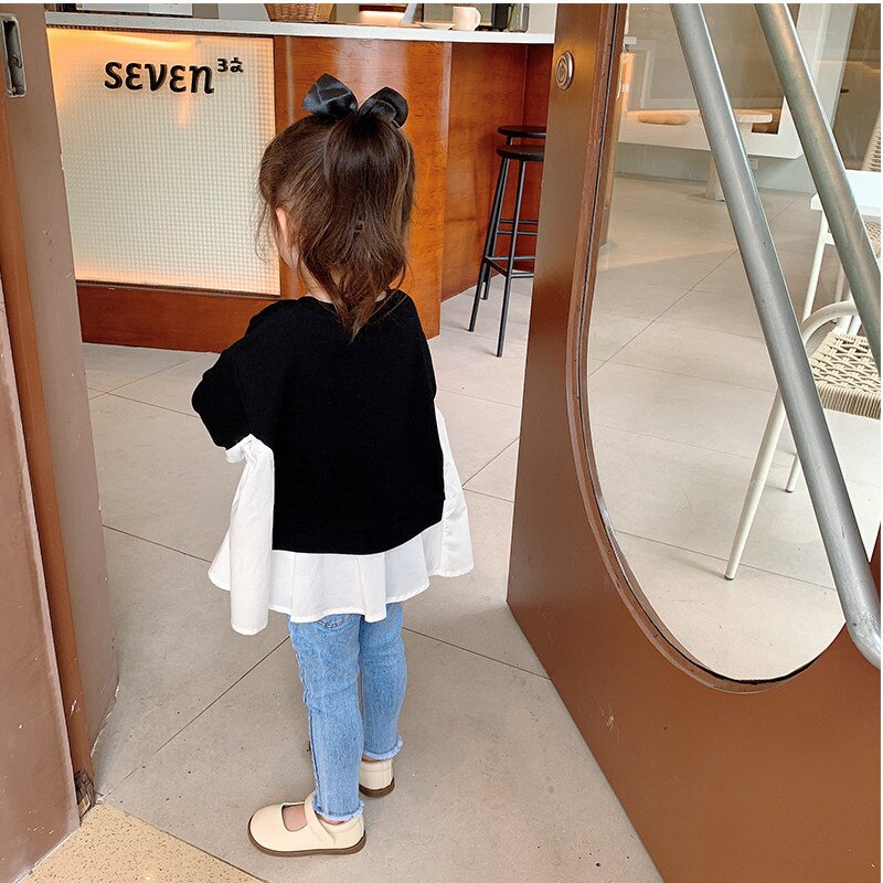 Primavera autunno nuove ragazze moda patchwork camicie a maniche lunghe morbide comode camicette chic allentate top per bambini