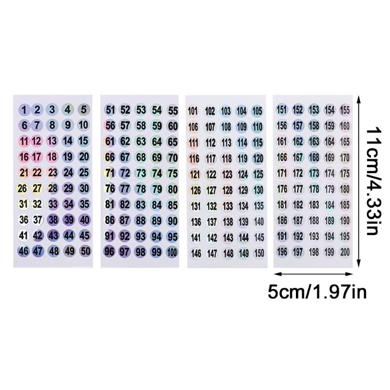 8mm Label Numbers 1 to 200 Adhesive Stickers Sign for School Office Decoration