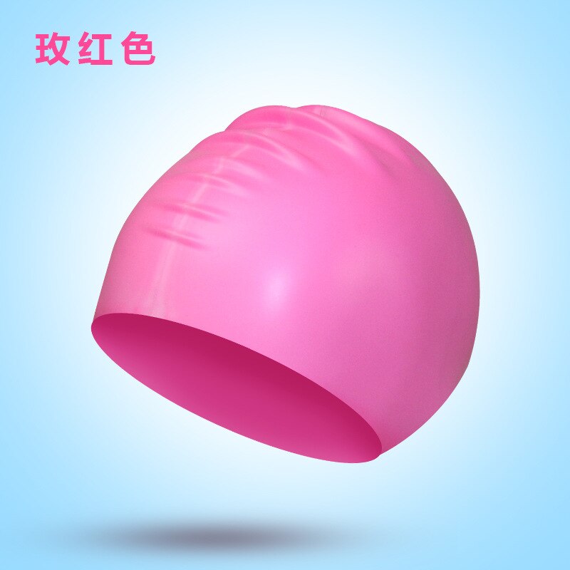 Adult Silicone Swimming Cap Solid Rubber Silicone Men Women Waterproof Petal Swim Pool Caps Protect Teens Diving Hat: rose red