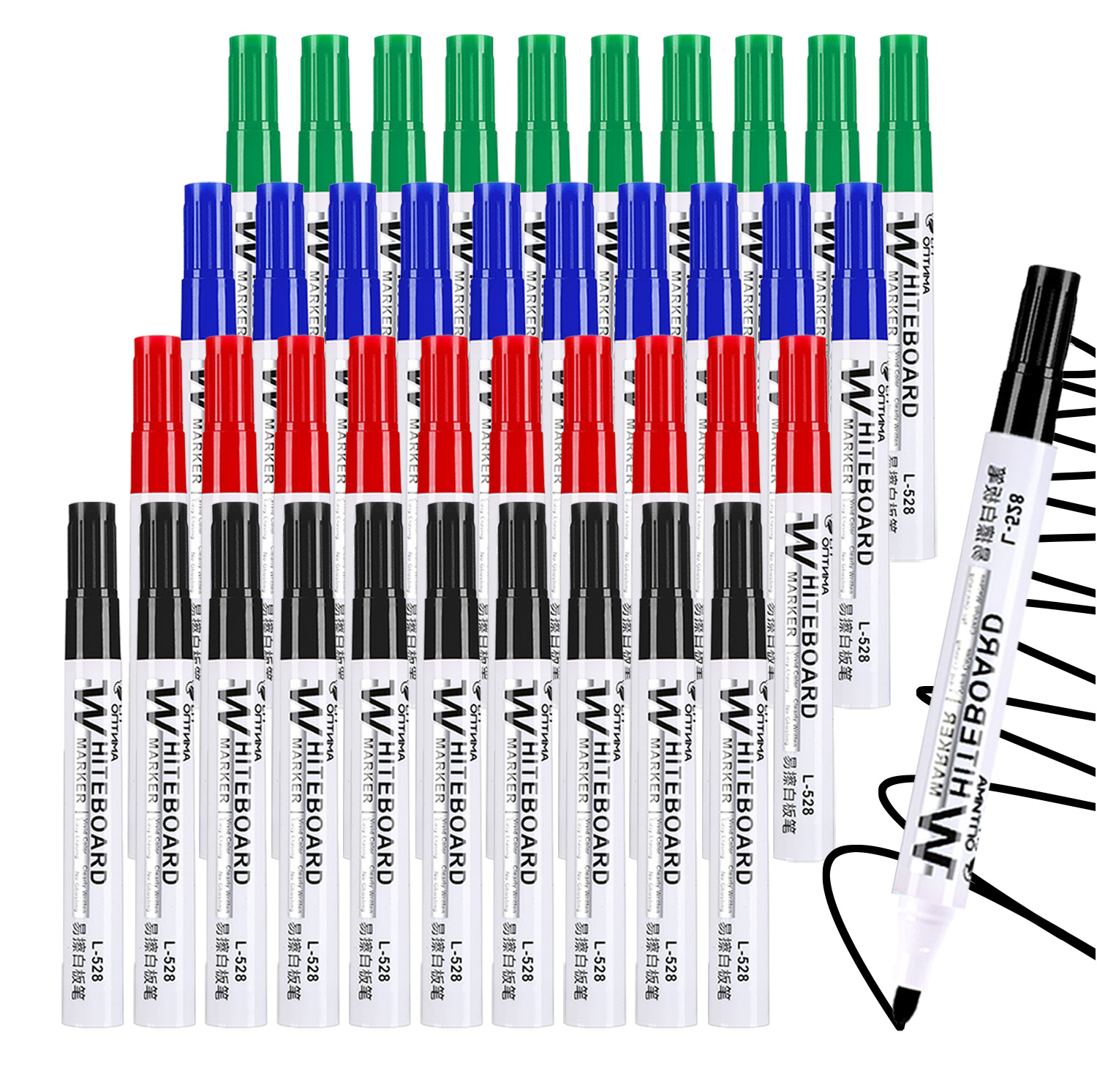 Erasable Whiteboard Marker Pen, Material Escolar, Papelaria para Professor, Preto, Azul, Vermelho, Tinta verde, Crude Nib Markers, W, 4Pc Set