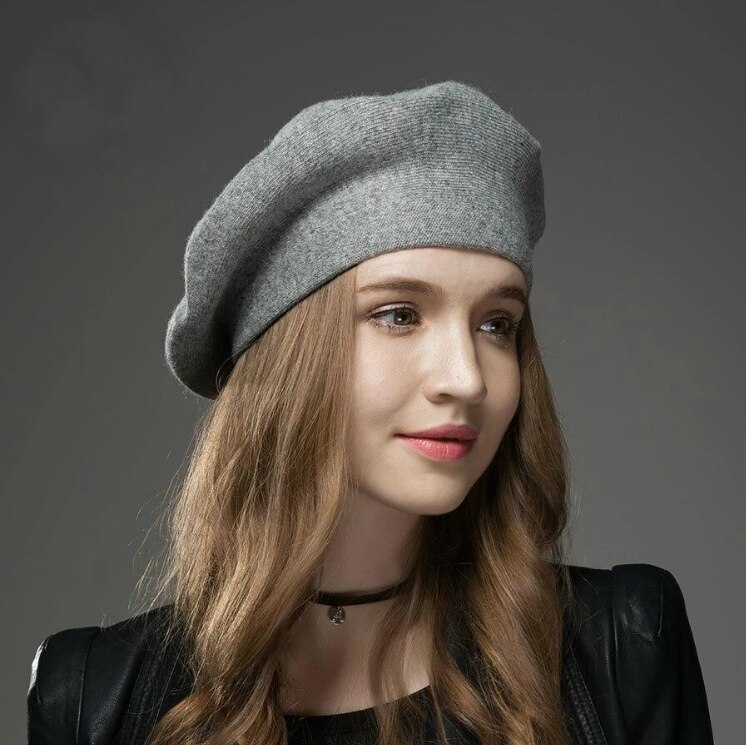 Boinas para mujer de YLWHJJ, boinas de punto de lana de colores sólidos a la con diamantes de imitación, gorro estilo boina de artista francés para mujer: DarkGray