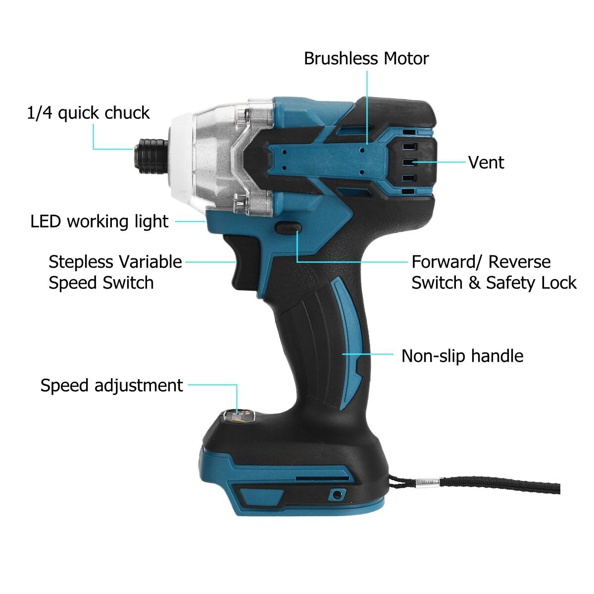 Taladro eléctrico inalámbrico de 18V y 520N.m, destornillador, herramientas eléctricas sin escobillas, taladro de impacto de 1/4 pulgadas para batería Makita DTW285
