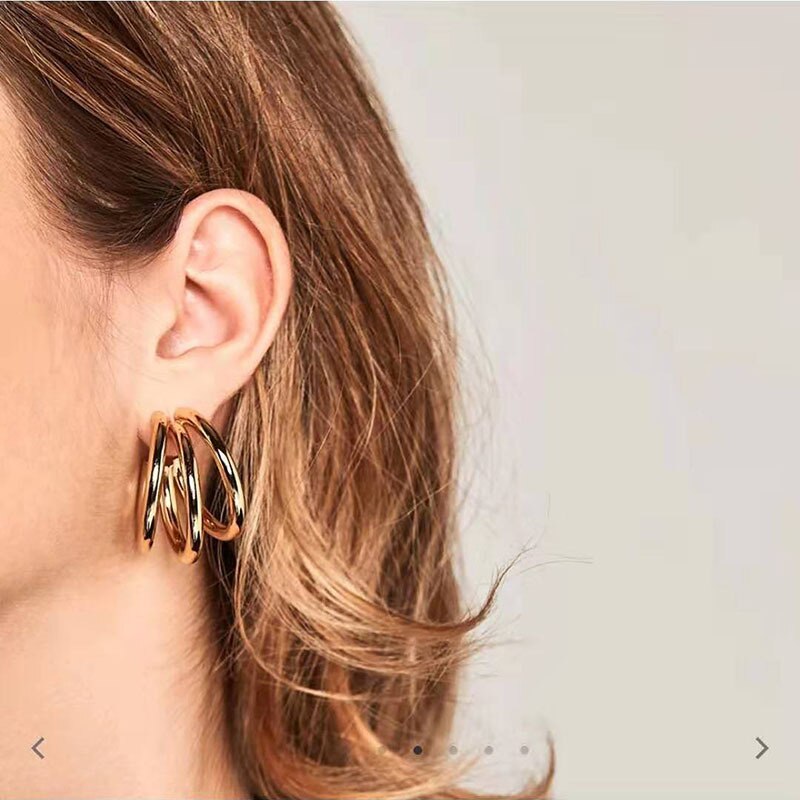 Gold Triple Hoepel Oorbellen Roestvrij Staal Voor Vrouwen Trinity C Hoepel Oorbellen Mode