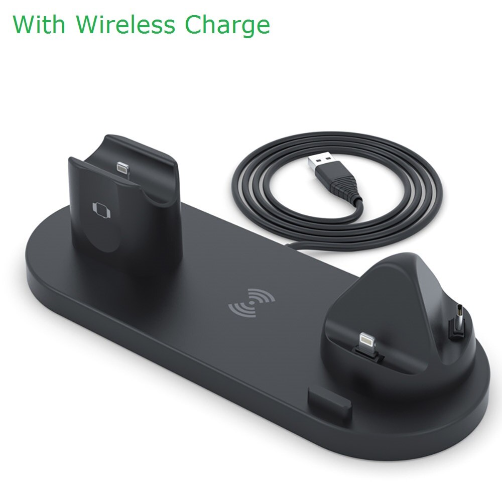 Fdgao estação carregadora sem fio 6 em 1, suporte doca de carregamento rápido qi 10w para apple watch/airpods pro/iphone/samsung/huawei/xiaomi: Style 01 Black