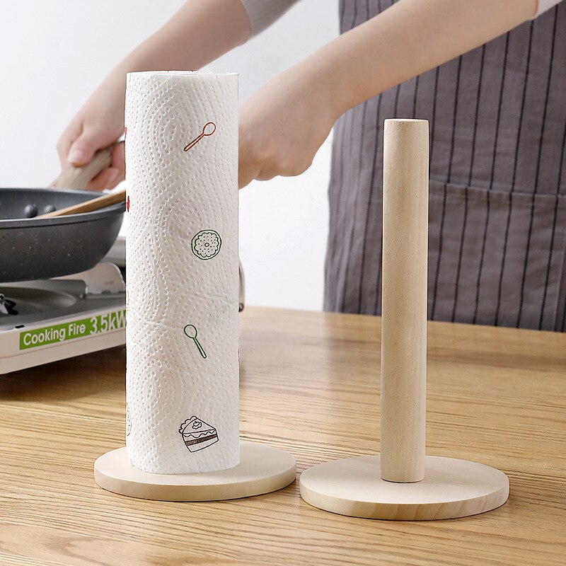 Wooden Paper Roll Towel Holder Kitchen Table Tissue Roll Beech Stand napkins Vertical Bathroom Shelves Shelf Dispenser