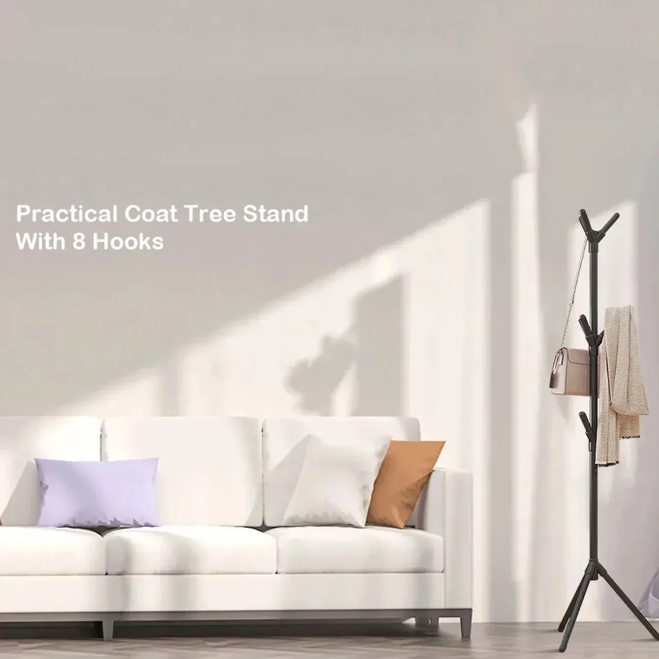 Perchero móvil de pie con múltiples ganchos, forma de rama de árbol y práctico perchero para el hogar, sala de estar, almacenamiento de ropa