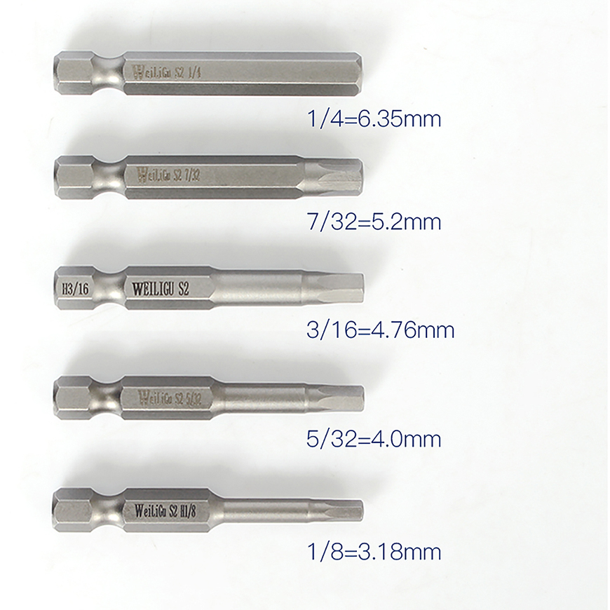 Magnetiska insexskruvmejselbits för brittiska mått, insexnyckelborrar 50mm 1/16 5/64 3/32 7/64 1/8 9/64 5/32 3/16 7/32 1/4 5/16 3/8