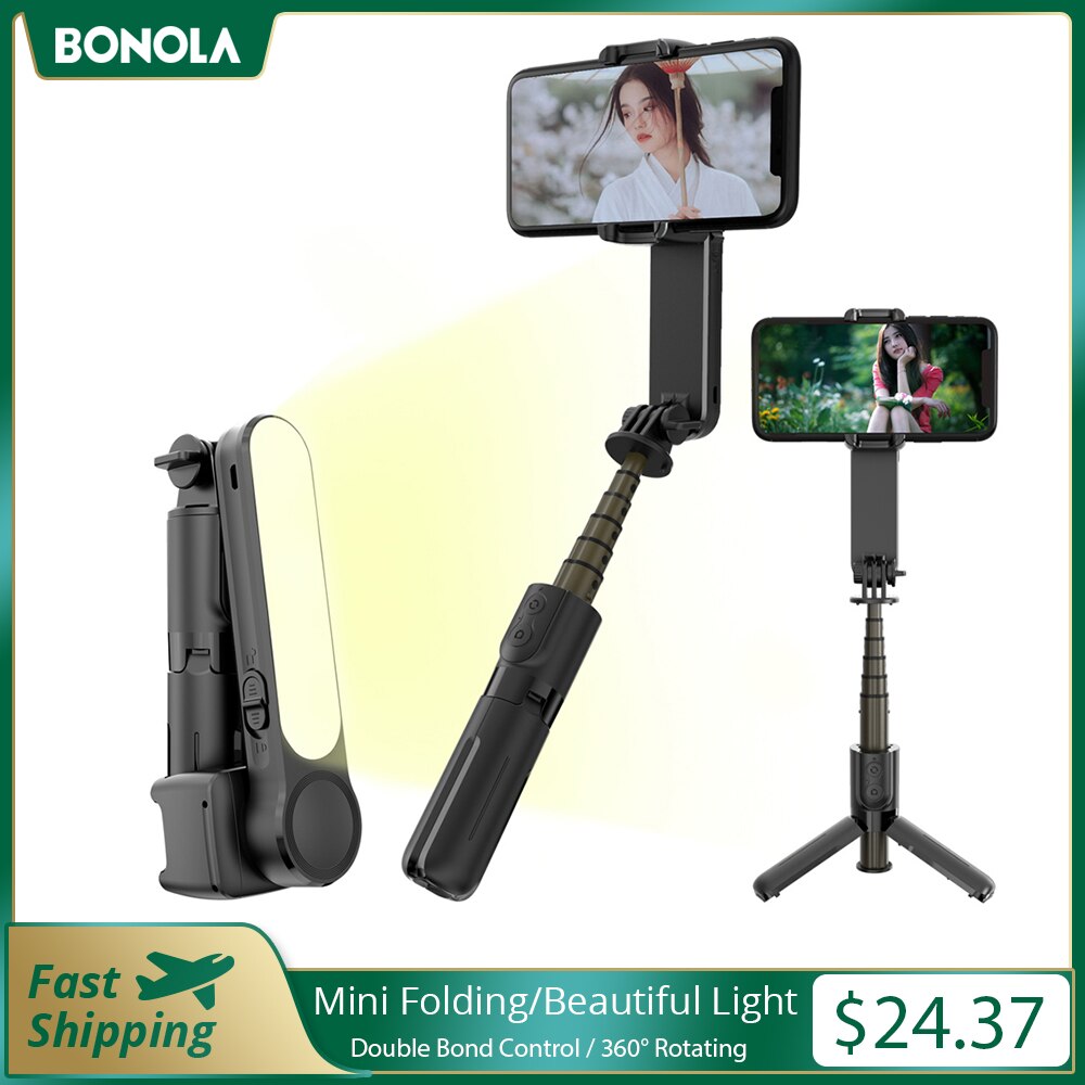 Bonola Handheld Draadloze Bluetooth Selfie Stick Opvouwbare Voor Ios/Android Gimbal Mobiele Telefoon Selfie Stok Statief Met Licht Invullen