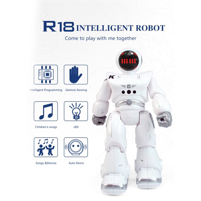 Giocattolo Robot intelligente telecomandato R18 per bambini Robot di rilevamento gesto programmabile danza canto giocattolo Robot spaziale intelligente