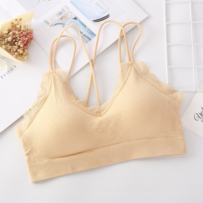 Sexy Kant Kant Bra Verpakt Vrouwen Vrouwen Ondergoed Dunne Schouder Riem Geen Stalen Ring Ondergoed: skin color