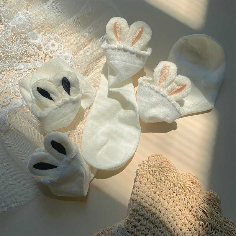 Japanse Magic Geborduurde Zachte Zus Konijn Oor, Mooie Haar Bollen Sok Kracht Meisje Sokken Vrouwelijke Studenten