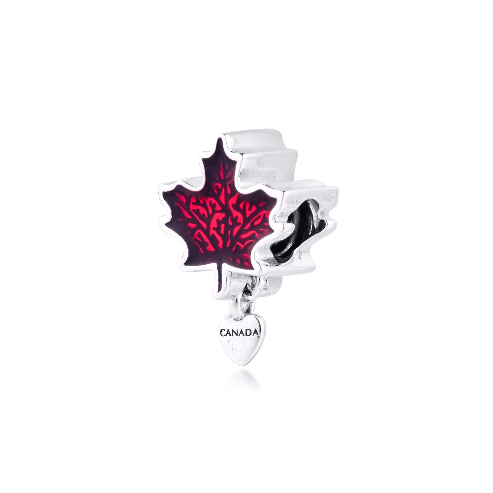 Charms fits for Necklaces Bracelets Canada Maple Leaf Beads 100% 925 Sterling-Silver-Jewelry