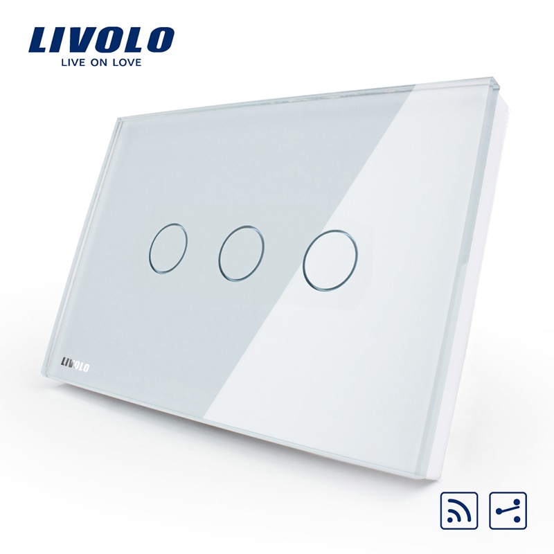 Smart livolo schakelaar, US/AU standaard, VL-C303SR-81, 3-gang 2-way Remote Touch Lichtschakelaar, Crystal Glass Panel, LED indicator
