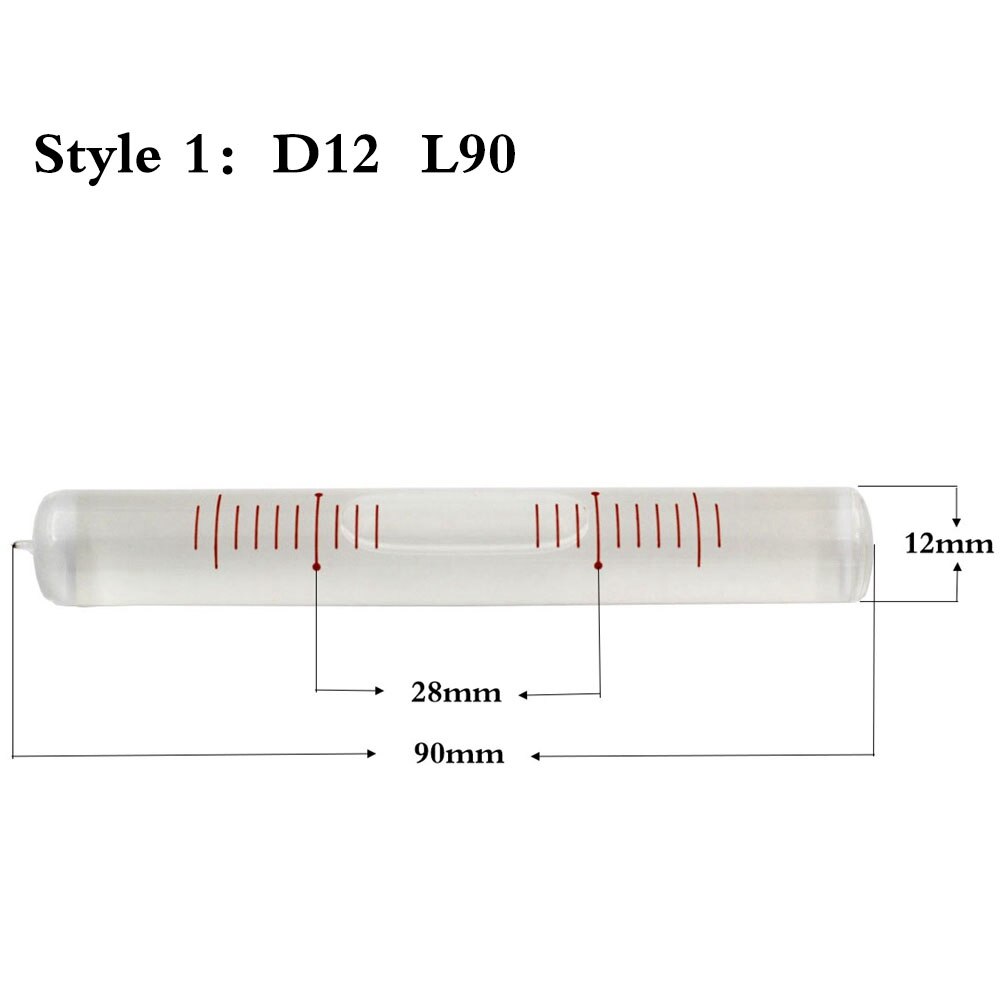 Høj nøjagtighed 4 " /2 mm0.02mm/ m niveau hætteglas boble glasrør vaterpas måleinstrumentdiameter 12mm 14 mm 1 stk: Dia 12mm længde 90mm