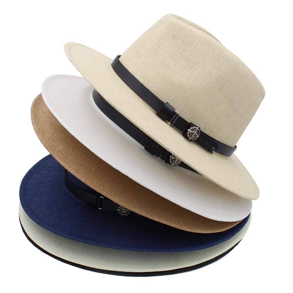 100 & % Stro Vrouwen Mannen Brede Rand Panama Hoed Voor BeachSun Hoed Met Strik Schipper Cap Size 56- 58 cm