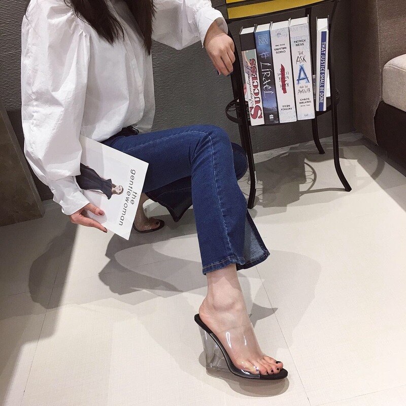 Transparent Pvc Jelly Sandals Open Toed High Heels Pumps Women Shoes Ladies Party Shoes Heels Wedding Shoes Talon Femme